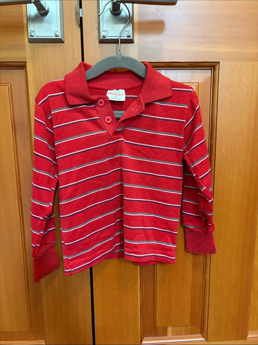 Vintage Health-tex Red Striped Long-Sleeve Polo Size 5